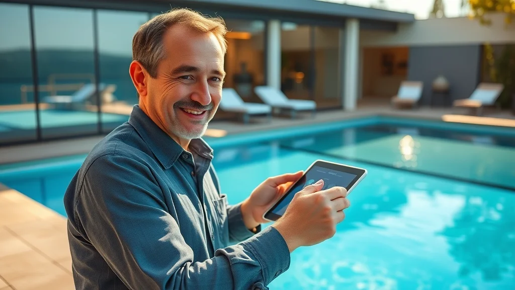 User operates smart digital pool heater controls for year round pool heating optimization in Sydney