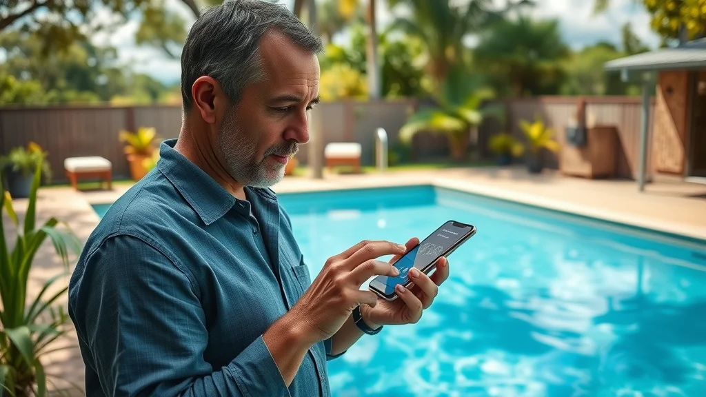 Sydney homeowner checks weather app to assess climate impact on solar pool heating performance for pool heater installation Sydney